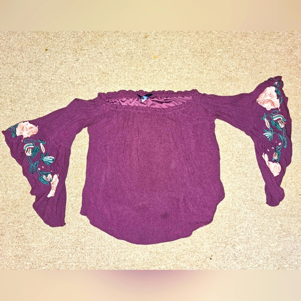 Blue Rain Flare Blouse, embroidered, Medium